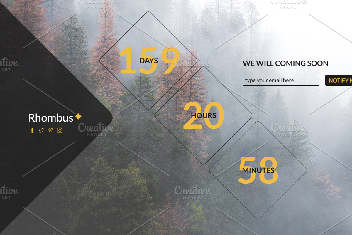 Rhombus Coming Soon PSD Template, a Websites & App Template by Viktor (Photo 7 of 8)