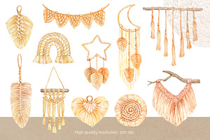 Watercolor Boho Macrame Clipart