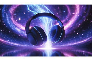 Futuristic headphones with glowing, an Illustration by tilialucida