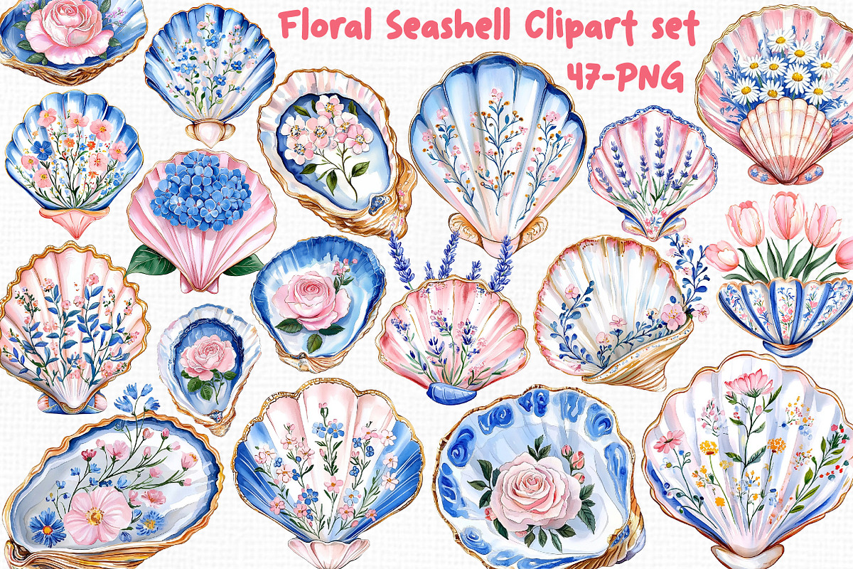 Floral Seashell Clipart set, an Illustration by Libby Wishes (Photo 1 of 7)