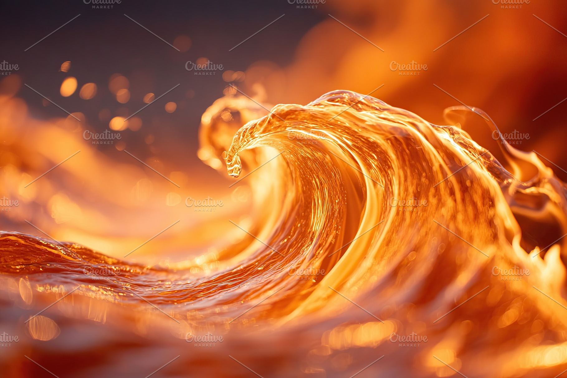 Vibrant orange wave captured at sunset showcasing nature's power and beauty, an Arts & Entertainment Photo by AlyaAnd