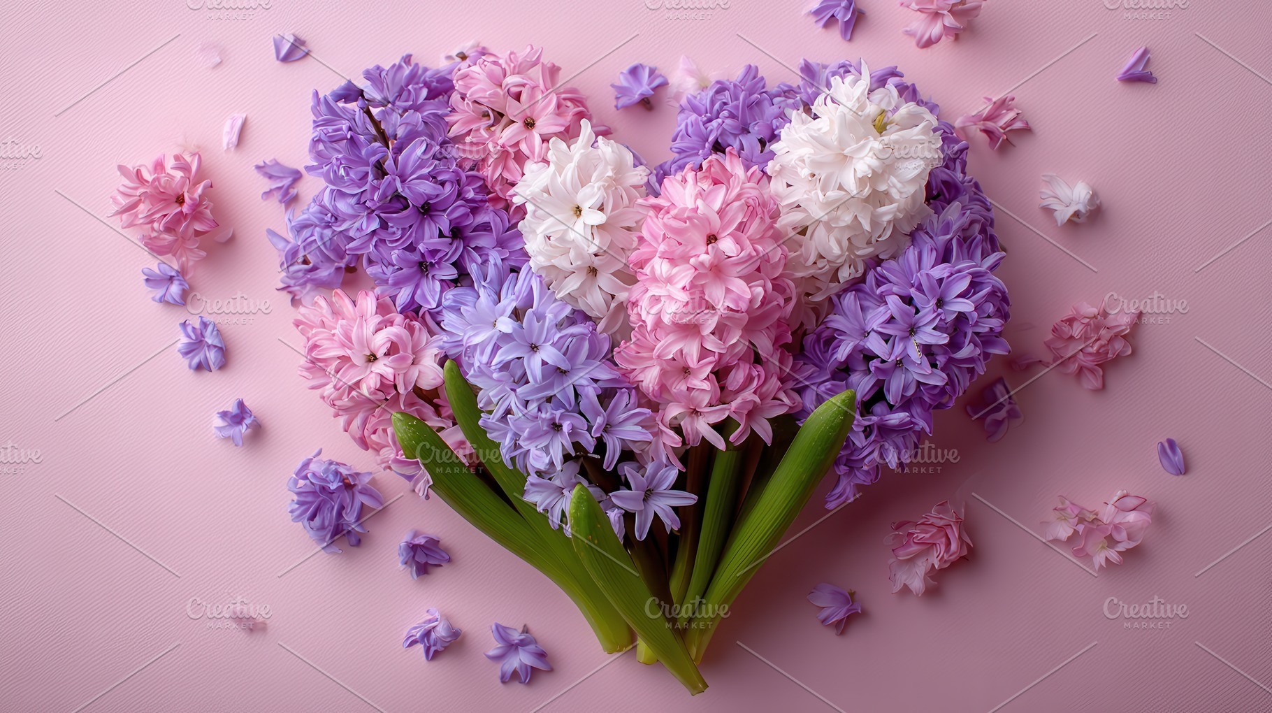 Hyacinth Heart Bouquet Pink Purple W, a Photo by Pixeness Studio