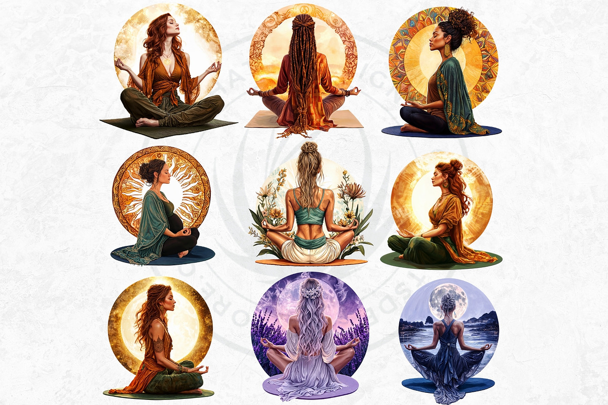 Boho woman meditating Clipart set, a Person Illustration by ThatsDesignArt (Photo 6 of 10)