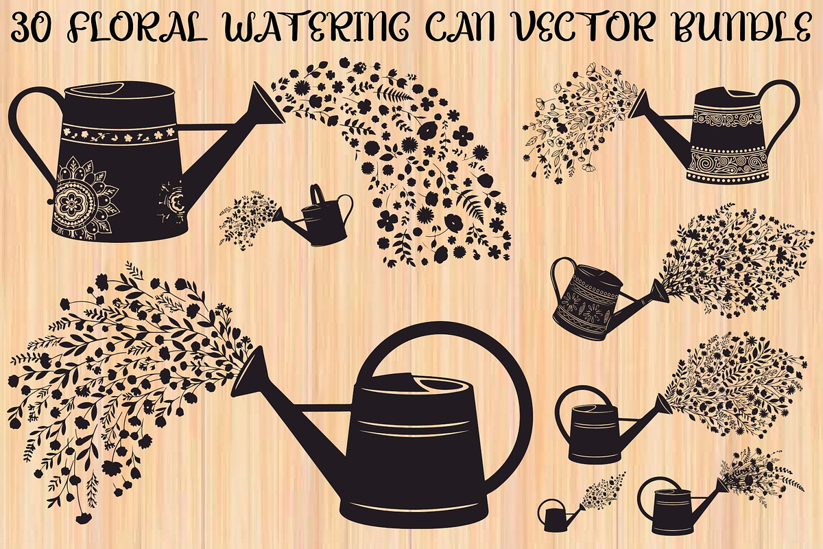 Floral Watering Can Design Bundle, an Illustration by Gaye Art (Photo 1 of 31)