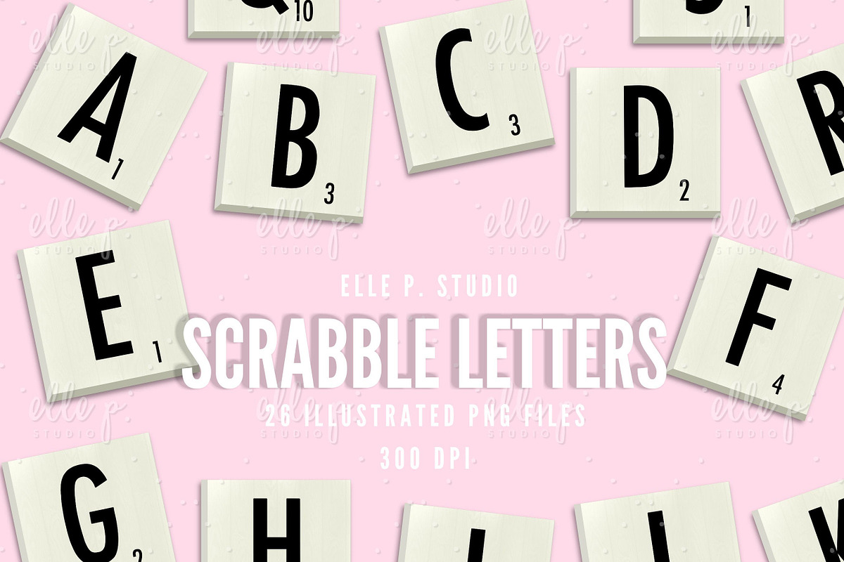 Illustrated Scrabble Letters, an Illustration by Elle P. Studio