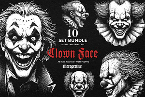 10 Bundle Dark Art Clown Scary Face, an Illustration by Morspective