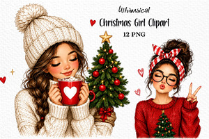 Christmas Girl Clipart PNG Bundle, a Seasonal Illustration by Craft Nest