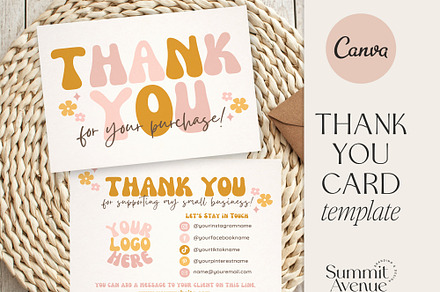 Retro Flower Thank You Card Canva, a Business Card Template by Summit Avenue