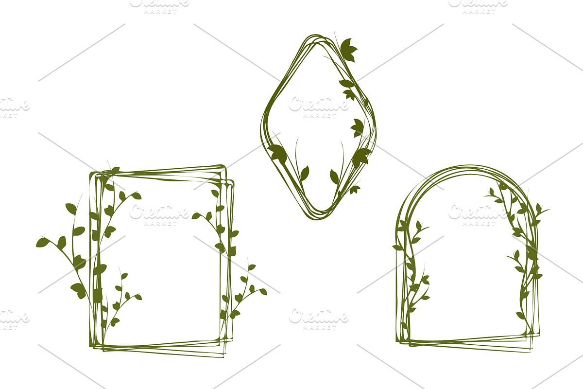 Green vine frames with leaves in, an Object Illustration by okskukuruza