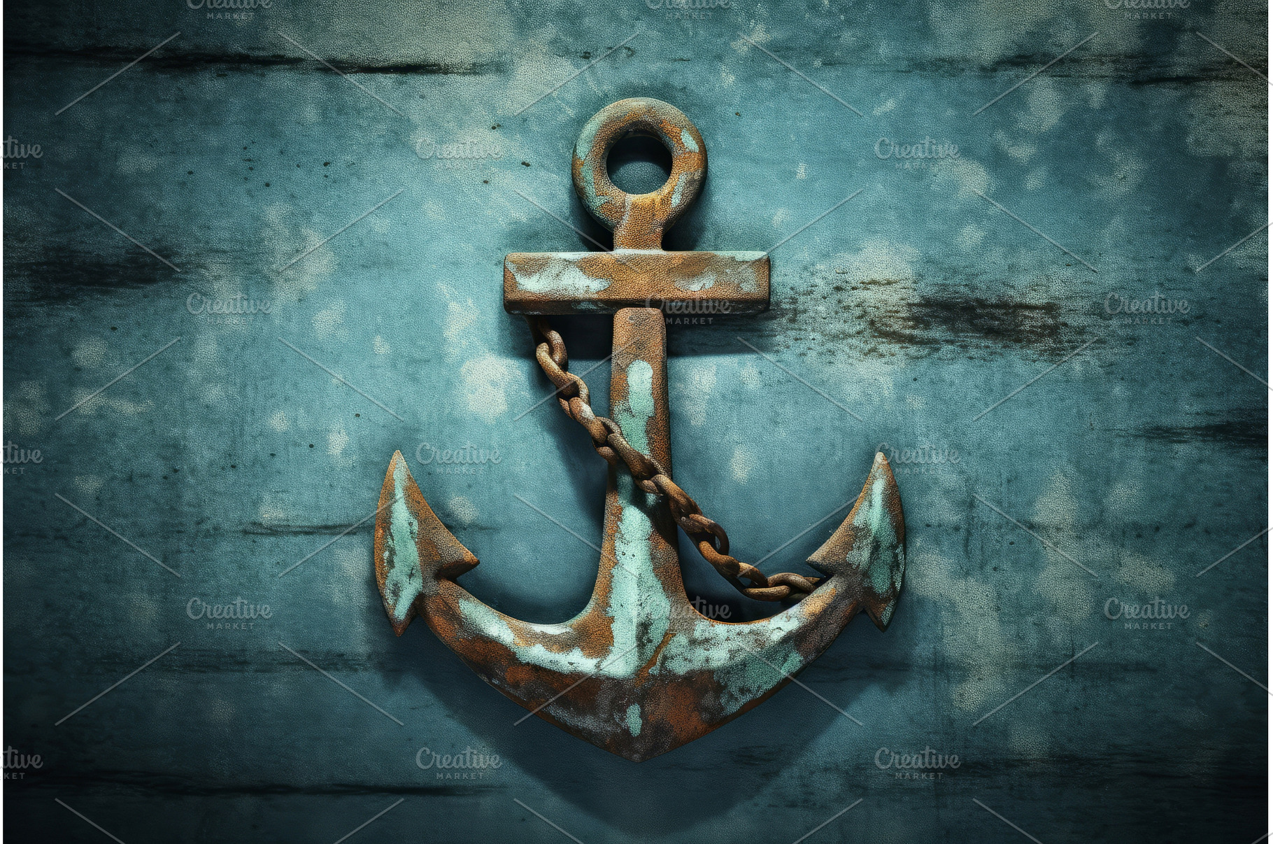 Old ship anchor on blue marine, a Transportation Photo by Ylivdesign