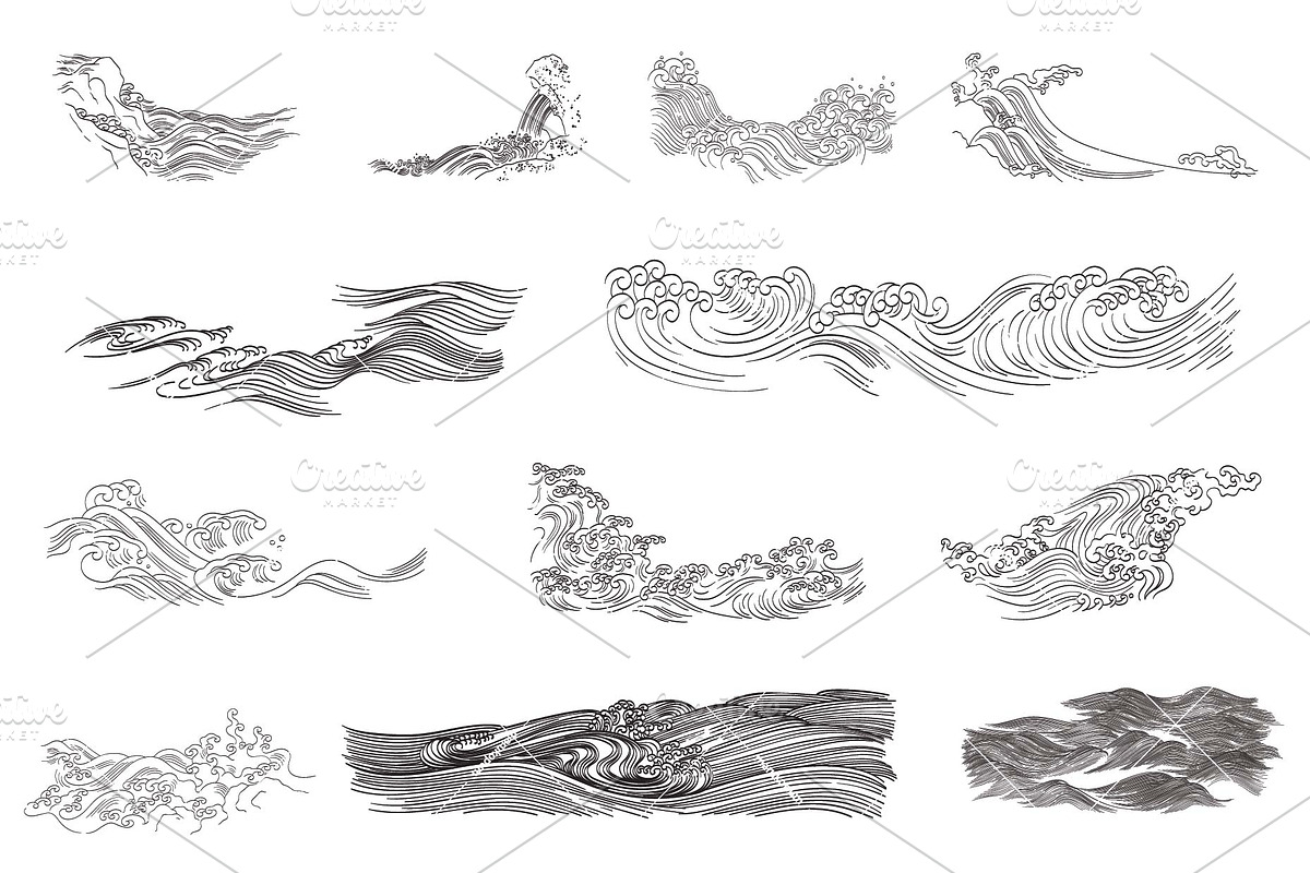 Wave elements in vintage style, an Object Graphic by marukopum (Photo 9 of 9)
