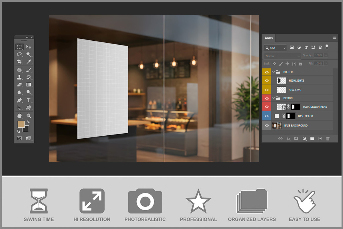Poster on Glass Window Mockup PSD, an Advertising Mockup by Bruno's Shop