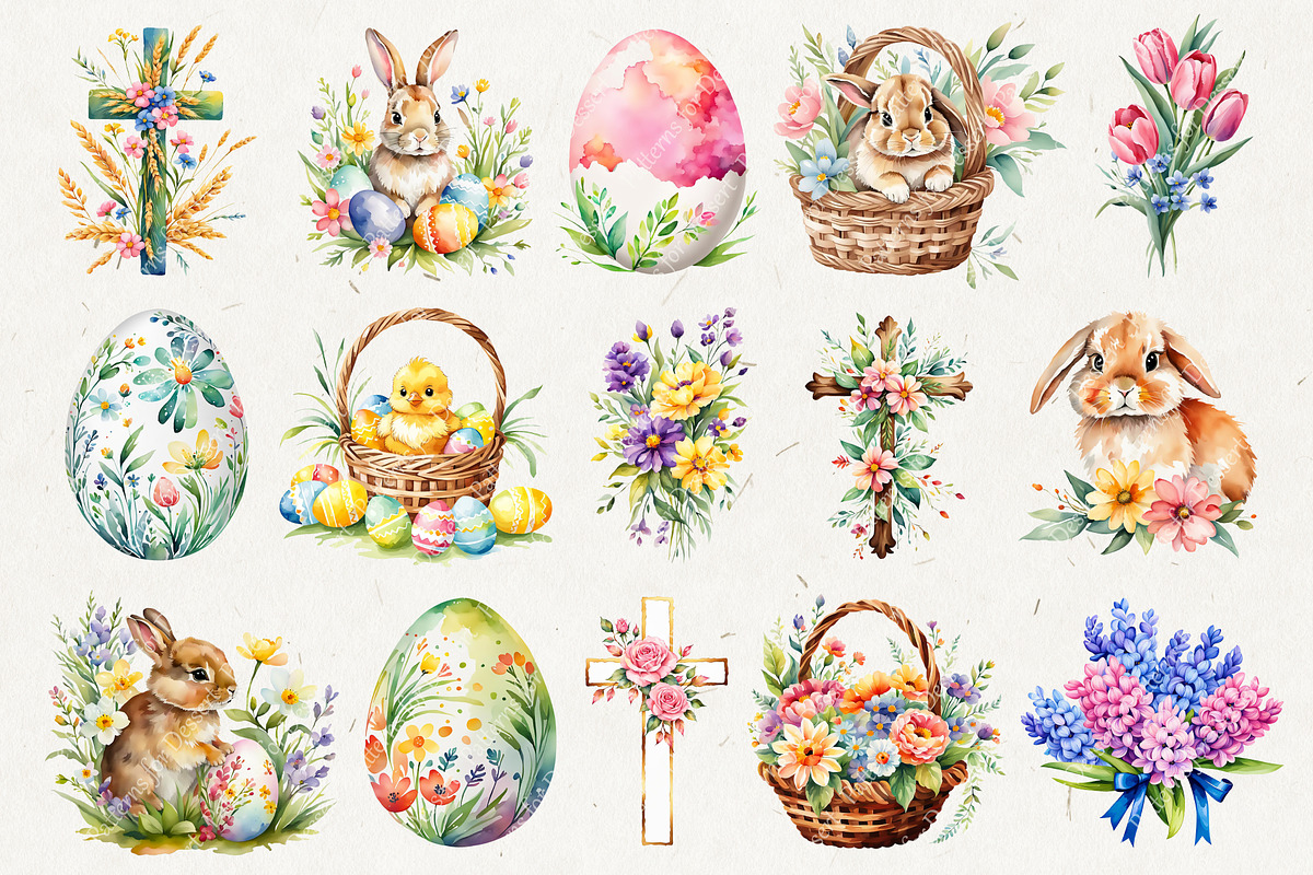 Watercolor Easter Clip Art II, a Seasonal Illustration by Patterns for Dessert (Photo 1 of 6)