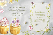 Flowers Desserts Watercolor Bundle, a Food Illustration by foxsong (Thumbnail 1 of 12)