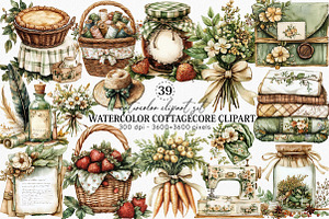 Watercolor Cottagecore Clipart, an Illustration by Canvas Craft