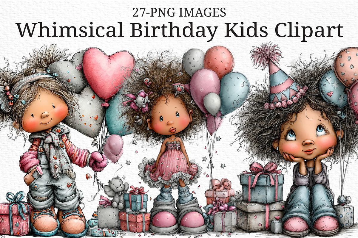 Whimsical Birthday Kids Clipart PNG, an Illustration by Craft Nest (Photo 1 of 8)