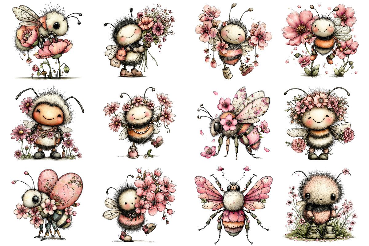 Whimsical Spring Bee Clipart, an Illustration by OK Design (Photo 3 of 6)