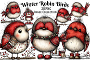 Whimsical Winter Robin Birds Clipart, an Illustration by Dream Creation (Thumbnail 1 of 7)