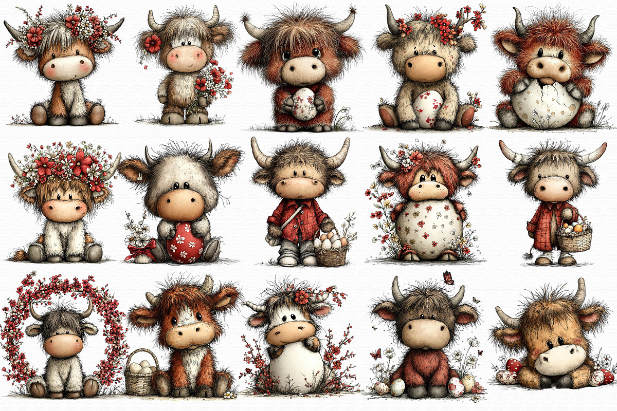 Whimsical Easter Highland Cow Clipar, an Illustration by Libby Wishes (Photo 2 of 7)