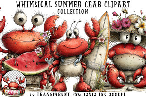 Whimsical Summer Crab Clipart, an Illustration by OK Design