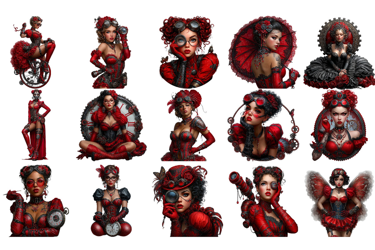 Gothic Steampunk Woman Clipart, an Illustration by DreamArtGraphic (Photo 3 of 4)