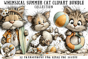 Whimsical Summer Cat Clipart Bundle, an Illustration by OK Design (Thumbnail 1 of 6)