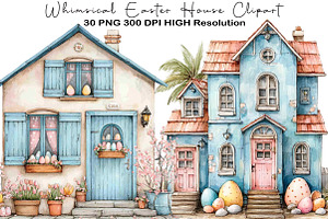 Whimsical Easter House Clipart, an Illustration by Black Bird Studio