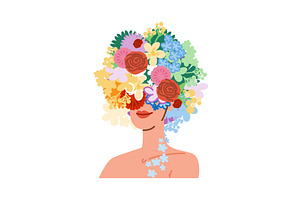 Woman with colorful flowers covering, an Illustration by pikepicture