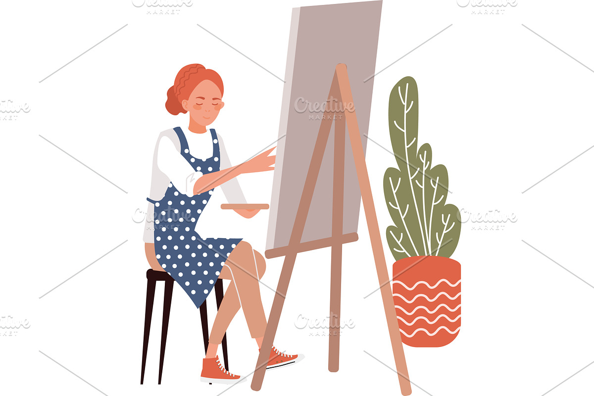 woman painting picture on canvs, an Illustration by vectorpointstudio