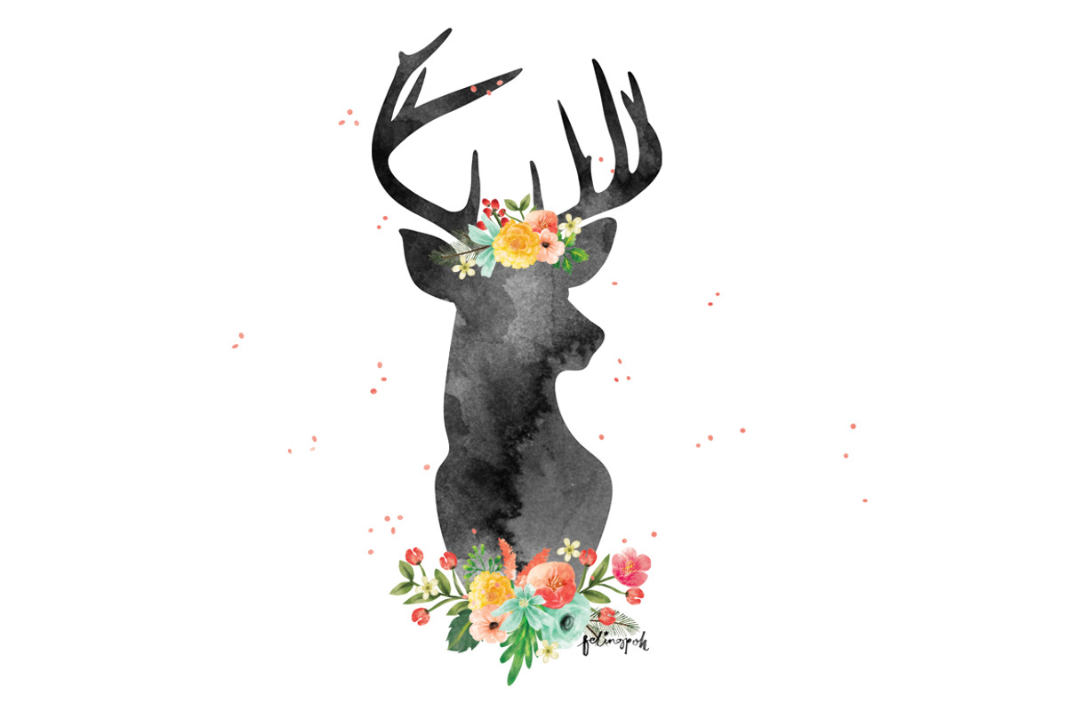Watercolor Flowery Deer, an Animal Illustration by hellopop design (Photo 1 of 2)