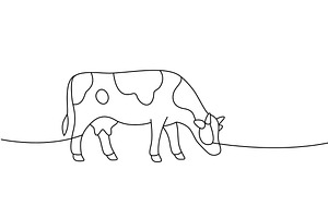 Grazing cow in side view. Stylized, an Animal Illustration by GraphiShop