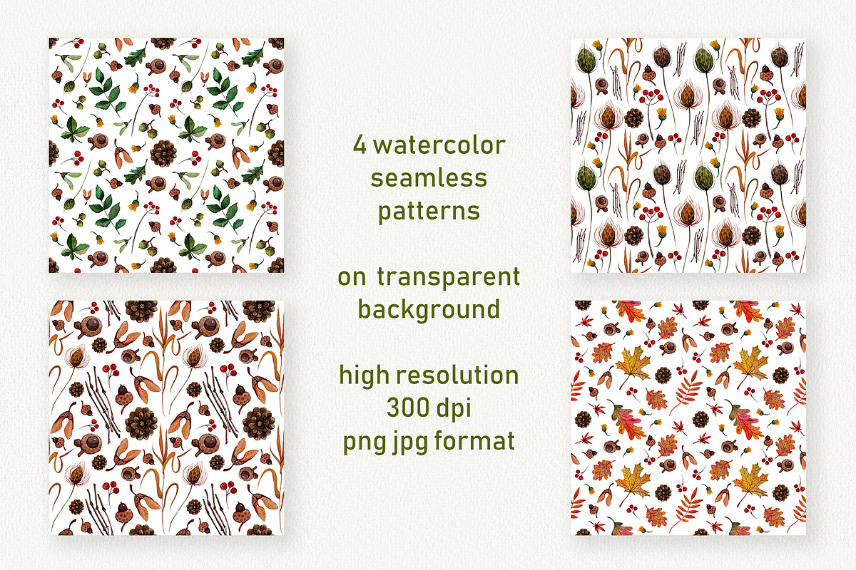 Watercolor Autumn Pattern and Frames, an Object Graphic by Dina Guiter (Photo 2 of 14)