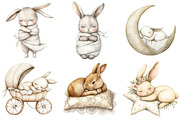 Bunny Neutral Sleeping Animals png, an Illustration by Watercolor design (Thumbnail 5 of 5)