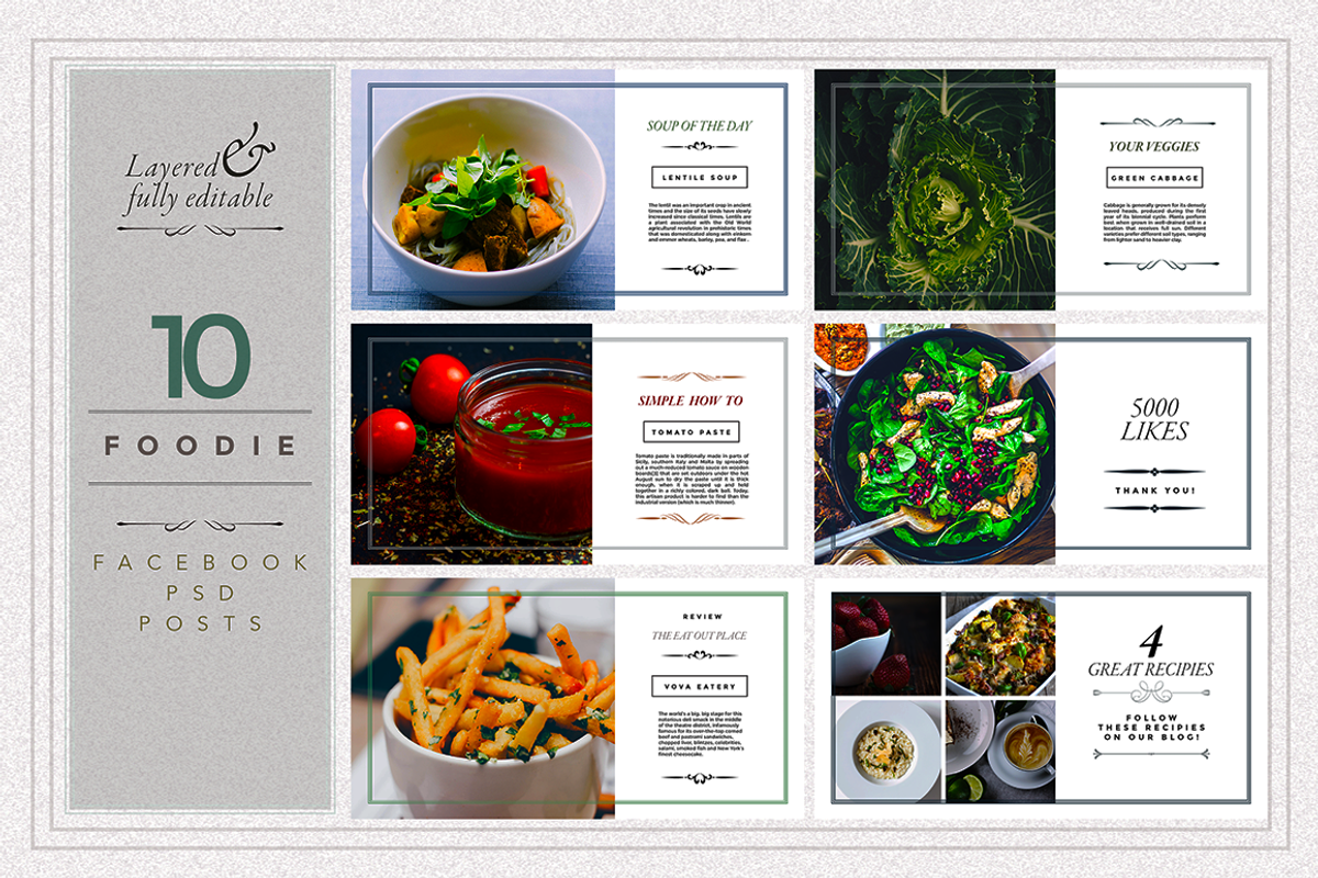 FOODIE facebook posts pack, a Social Media Template by Vova (Photo 1 of 6)