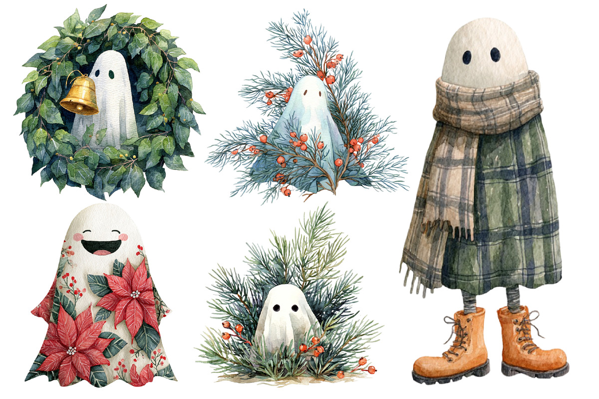 Whimsical Christmas Ghost Clipart, an Illustration by Designworld (Photo 2 of 4)