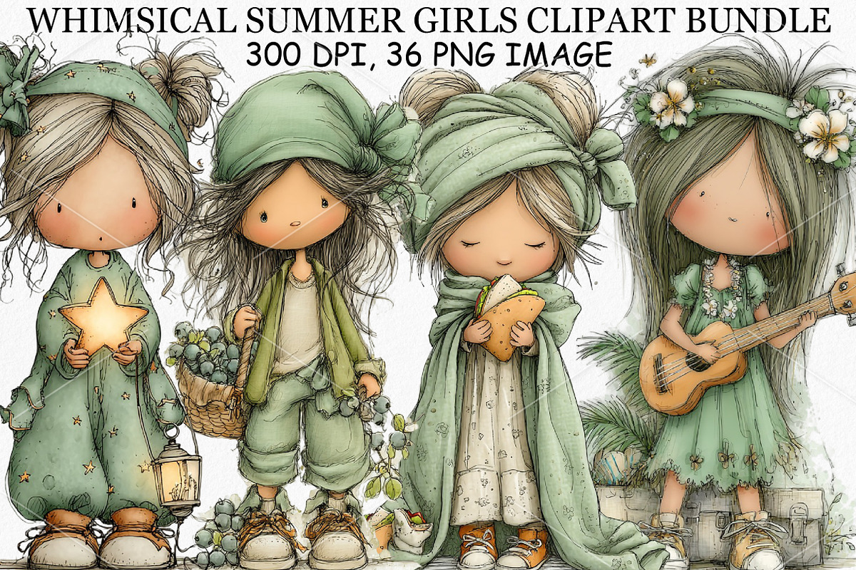 Whimsical Summer Girls Clipart PNG, an Illustration by Canvas Craft (Photo 1 of 7)