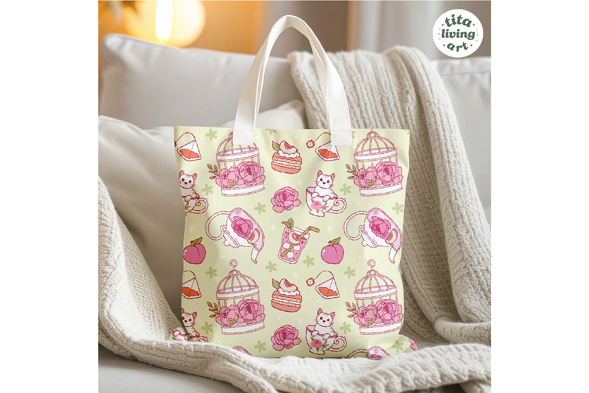 Peach Tea Time Seamless Pattern, a Food Illustration by TitaLivingArt (Photo 8 of 10)