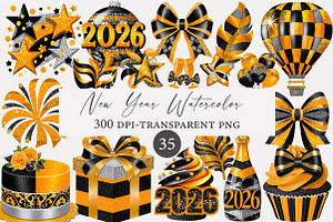 New Year Watercolor Clipart, an Illustration by Designworld