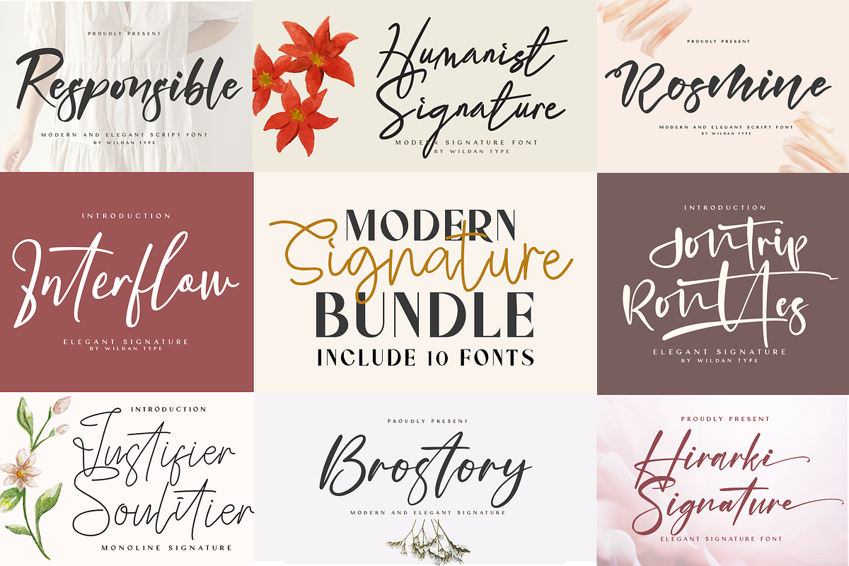 Modern Signature Bundle, a Script Font by Wildan Type (Photo 1 of 12)