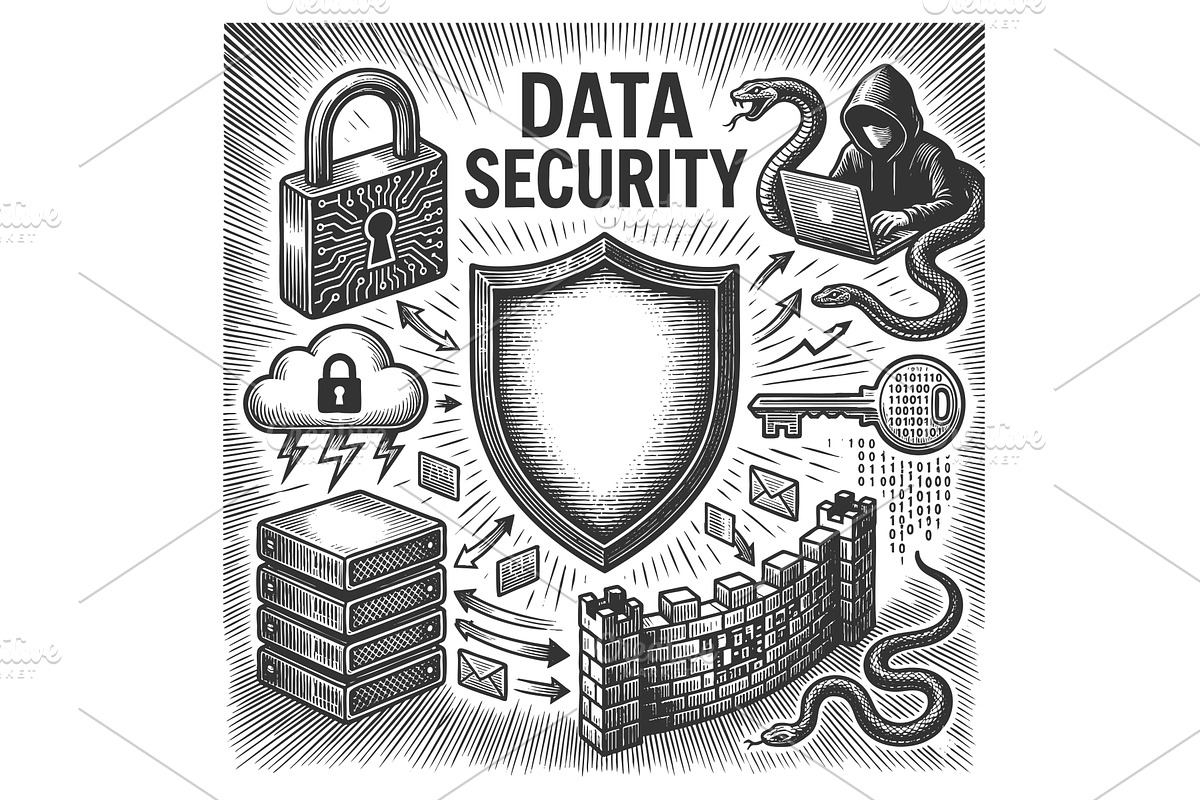 Cybersecurity concept hacker shield, a Technology Illustration by AlexArt