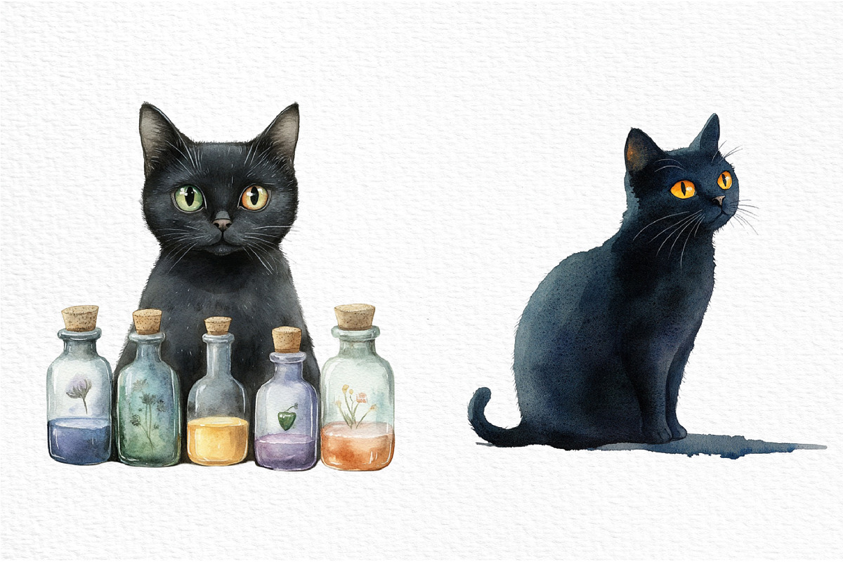 Watercolor Halloween Black Cat, an Illustration by Craft Nest (Photo 4 of 6)