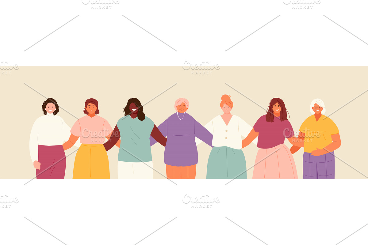Hugging group of women of different, a Person Illustration by artbesouro