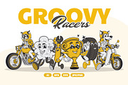 Groovy Racers Retro Illustration, a Transportation Illustration by Decoconio Design (Thumbnail 1 of 7)