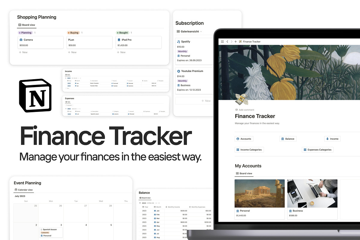 Finance Tracker Notion Template, a Templates & Theme by KristinaK3 (Photo 1 of 2)