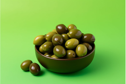 Green olives bowl background, a Food & Drink Photo by Ylivdesign