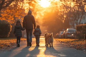 Family walk during sunset in a peace, a Photo by Tanuart