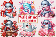 Valentine Cute Dolphin Clipart, a Seasonal Illustration by Craft Nest (Thumbnail 1 of 5)
