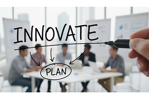 Hand writing the word INNOVATE and, a Business Photo by Igor Tichonow