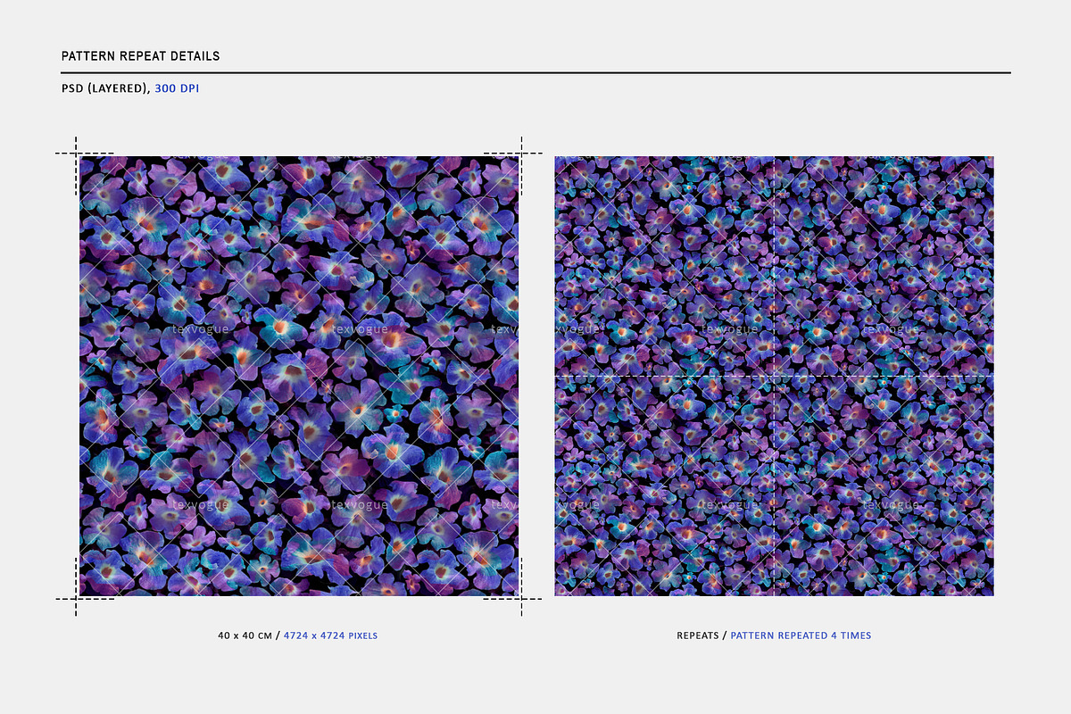 Blue Blooms - Seamless Patterns, a Pattern Graphic by texvogue (Photo 3 of 16)