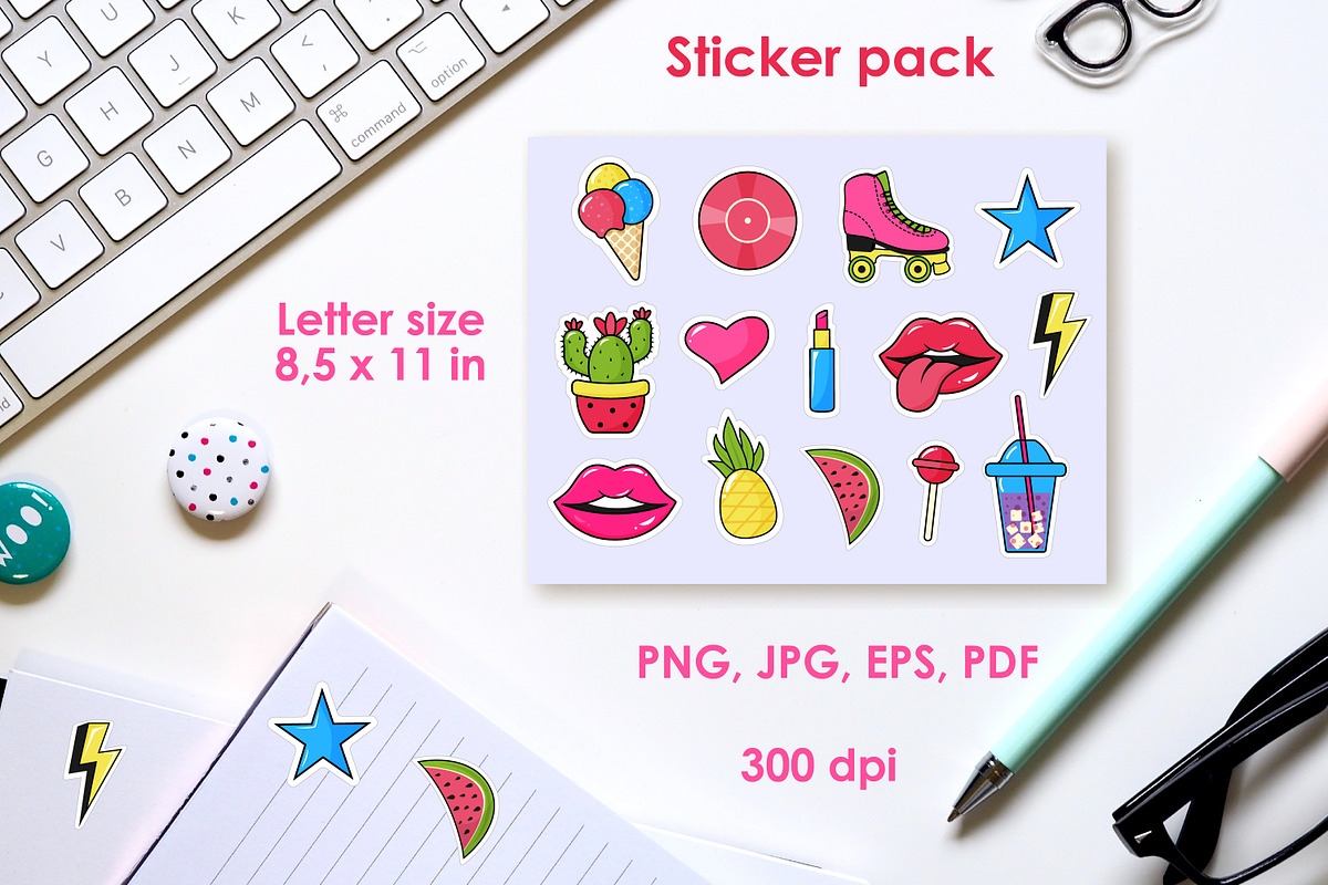 Retro pop art sticker bundle, an Object Illustration by JulyGart (Photo 2 of 6)
